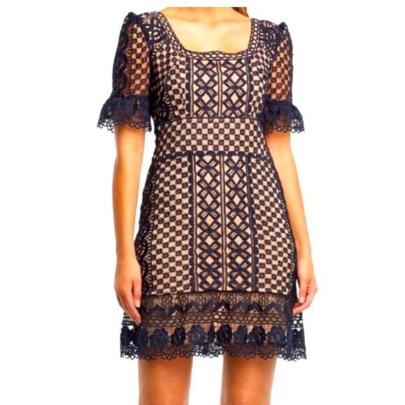 Bardot  X Anthropologie  Daisy Lace A-Line Dress in Navy & Nude Size 4/XS - Picture 1 of 12